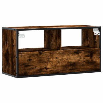 Dulap TV stejar fumuriu, 80x31x39,5 cm, lemn prelucrat și metal - Img 5