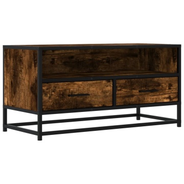 Dulap TV stejar fumuriu, 80x34,5x40 cm, lemn prelucrat și metal - Img 2