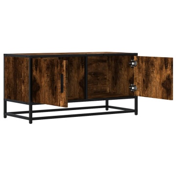 Dulap TV stejar fumuriu, 80x34,5x40 cm, lemn prelucrat și metal - Img 6