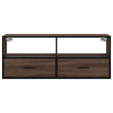 Dulap TV, stejar maro, 100x31x39,5 cm, lemn prelucrat și metal - Img 4