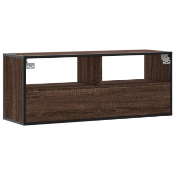 Dulap TV, stejar maro, 100x31x39,5 cm, lemn prelucrat și metal - Img 5