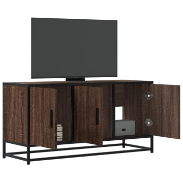 Dulap TV stejar maro, 100x35x50 cm lemn prelucrat și metal - Img 1
