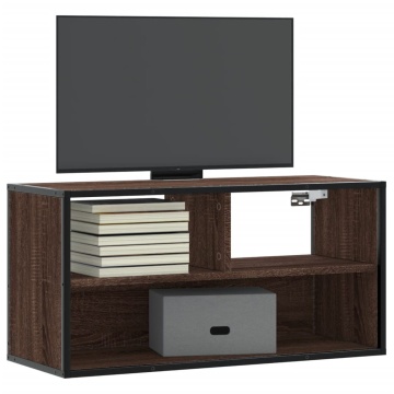 Dulap TV, stejar maro, 80x31x39,5 cm, lemn prelucrat și metal - Img 1