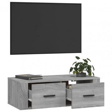 Dulap TV suspendat, gri sonoma, 80x36x25 cm, lemn prelucrat - Img 8