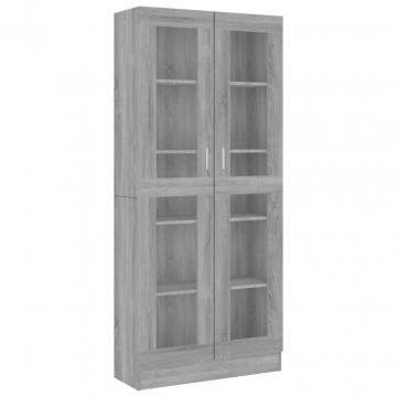 Dulap vitrină, gri sonoma, 82,5x30,5x185,5 cm, lemn prelucrat - Img 2