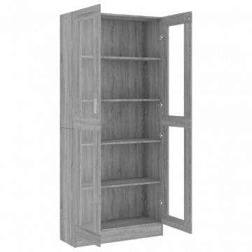 Dulap vitrină, gri sonoma, 82,5x30,5x185,5 cm, lemn prelucrat - Img 8