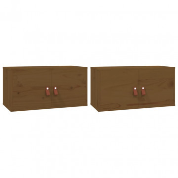 Dulapuri de perete 2 buc. maro miere 60x30x30 cm lemn masiv pin - Img 2