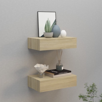 Dulapuri de perete cu sertar, 2 buc., stejar, 40x23,5x10 cm MDF - Img 1