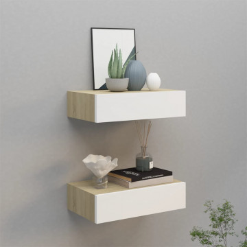 Dulapuri de perete cu sertar 2 buc stejar/alb 40x23,5x10 cm MDF - Img 1