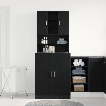 Dulapuri pentru Mașini de Spălat 2 piese Stejar Negru 70.5x71.5x181.5 cm Lemn Ingineresc, Dulap pentru Mașini de Spălat - Stejar Negru - 70.5x71.5x91.5 cm - Fabricat din Lemn Ingineresc - Img 4