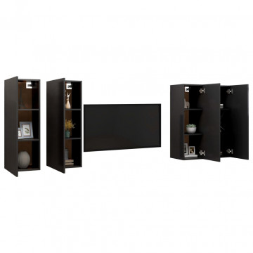 Dulapuri TV, 4 buc., negru, 30,5x30x90 cm, lemn prelucrat - Img 3