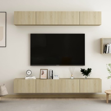 Dulapuri TV, 4 buc., stejar sonoma, 100x30x30 cm lemn prelucrat - Img 1