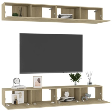 Dulapuri TV, 4 buc., stejar sonoma, 100x30x30 cm lemn prelucrat - Img 3