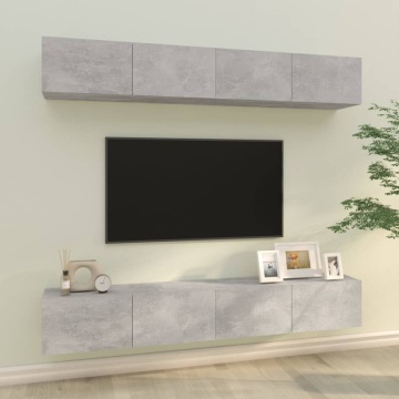 Dulapuri TV de perete, 4 buc, gri beton, 100x30x30 cm - Img 1
