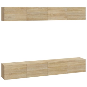 Dulapuri TV de perete, 4 buc, stejar sonoma, 100x30x30 cm - Img 2