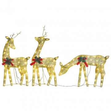 Familie cu reni de Crăciun, auriu/alb cald, 270x7x90 cm, plasă - Img 2