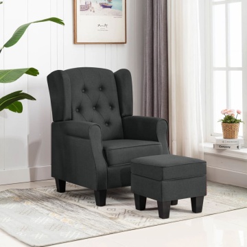 Fotoliu cu taburet pentru picioare, gri închis, material textil - Img 1