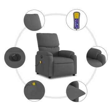 Fotoliu electric de masaj rabatabil, gri închis, textil - Img 7