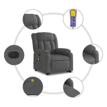 Fotoliu electric masaj rabatabil cu ridicare, gri închis textil - Img 7