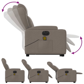 Fotoliu electric masaj rabatabil cu ridicare, gri taupe, textil - Img 6