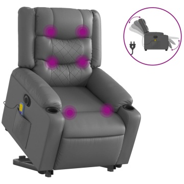 Fotoliu masaj rabatabil electric cu ridicare, gri, piele eco - Img 2