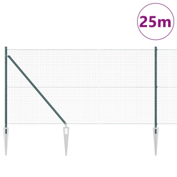 Gard de Fibră Sudată cu 13 Stâlpi cu Vârf Verde 1x25 m Oțel - Img 3