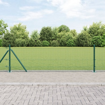 Gard din sârmă sudată cu 7 stâlpi flanșați Verde 0.6x10 m Oțel - Img 1
