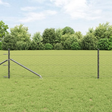 Gard hexagonal gri 0.8x10 m din oțel, Stâlpi de gard cu vârf 7 piese Ø32 mm 100 cm din oțel galvanizat - Img 1