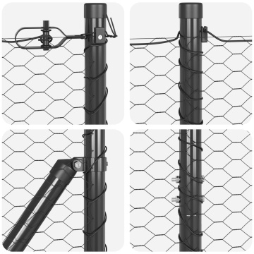 Gard hexagonal Gri 1.4x25 m Oțel, Stâlpi de gard cu vârf 13 buc Ø32 mm 160 cm Oțel zincat - Img 3