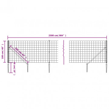 Gard plasă de sârmă cu țăruși de fixare, antracit, 1x25 m - Img 5