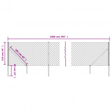 Gard plasă de sârmă cu țăruși de fixare, verde, 1,1x10 m - Img 5