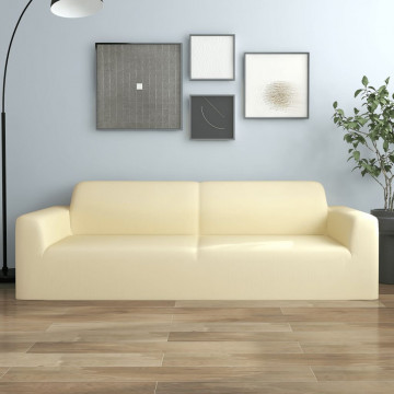 Husă elastică pentru canapea cu 3 locuri poliester jersey crem - Img 1