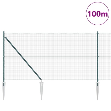 Îngrădire din plasă sudată cu 13 stâlpi cu vârfuri verzi 1x100 m din oțel - Img 3