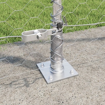 Îngrădire Hexagon 1.5x10 m Oțel Galvanizat, Stâlpi de Îngrădire cu Plăci de Bază 7 pcs Ø32mm 83.5cm Oțel Galvanizat - Img 4