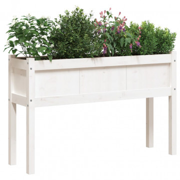 Jardinier de grădină cu picioare, alb, 110x31x70 cm, lemn masiv - Img 4