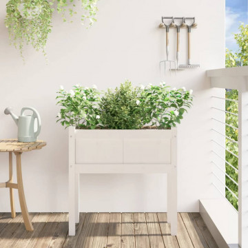 Jardinier de grădină cu picioare, alb, 70x31x70 cm, lemn masiv - Img 3