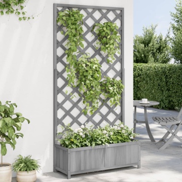 Jardinieră cu spalier, gri, lemn masiv de brad - Img 1