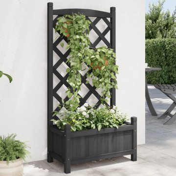 Jardinieră cu spalier, negru, lemn masiv de brad - Img 1