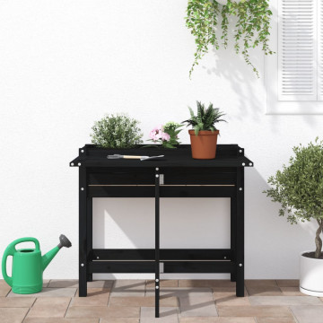 Jardinieră de grădină cu blat pliabil negru lemn masiv pin - Img 3