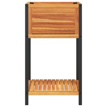 Jardinieră de grădină cu raft 45x45x80cm lemn masiv acacia/oțel - Img 4