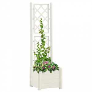 Jardinieră de grădină cu spalier, alb, 43x43x142 cm, PP - Img 1