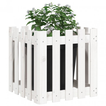 Jardinieră grădină design gard, alb, 50x50x50 cm lemn masiv pin - Img 3
