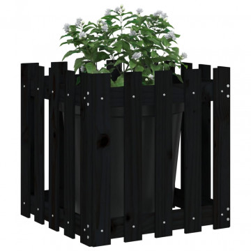 Jardinieră grădină design gard negru 50x50x50 cm lemn masiv pin - Img 3