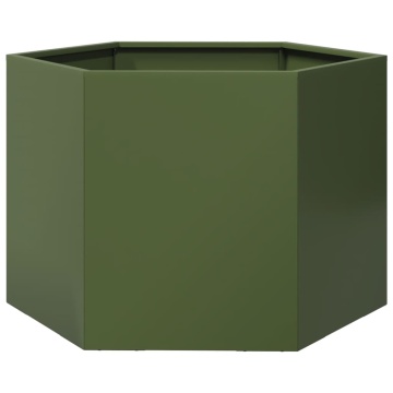 Jardinieră grădină verde măsliniu 69x60x45 cm oțel hexagonal - Img 2