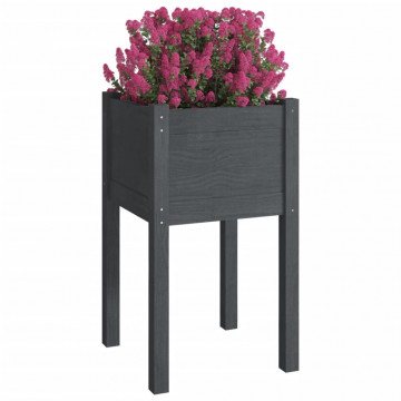 Jardiniere de grădină, 2 buc., gri, 40x40x70 cm, lemn masiv pin - Img 3