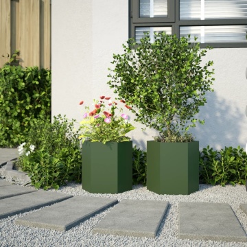 Jardiniere grădină 2 buc. verde 46x40x45 cm oțel hexagonală - Img 3
