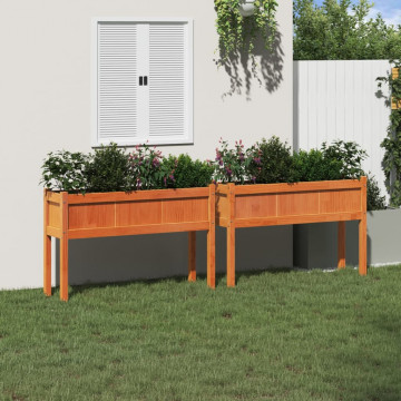 Jardiniere grădină cu picioare, 2 buc., maro ceruit, lemn pin - Img 3