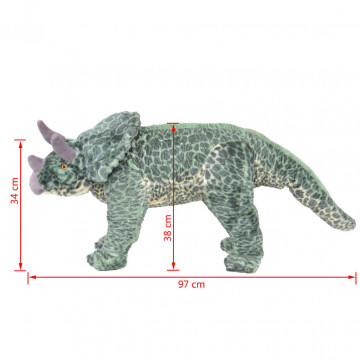 Jucărie din pluș dinozaur Triceratops în picioare, verde, XXL - Img 4