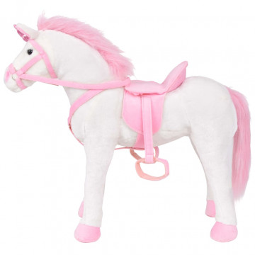 Jucărie unicorn din pluș în picioare, alb și roz, XXL - Img 1