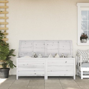 Ladă depozitare de grădină alb 150x50x56,5 cm lemn masiv brad - Img 1